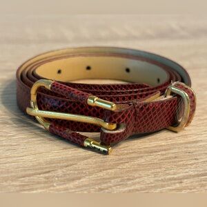 Ladies Thin Red Belt with Gold Buckle